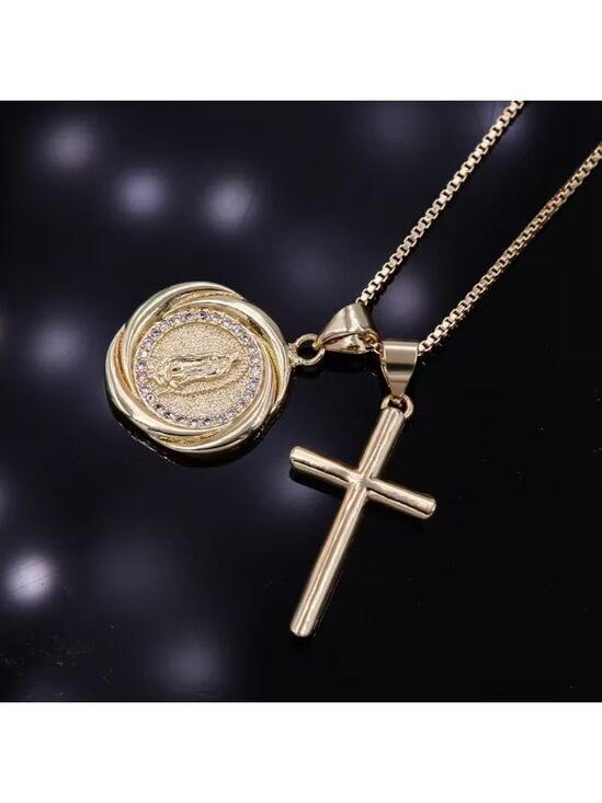 Unbranded Jewelry - 18 K Gold Plated Cross Virgin Of Guadalupe Pendant Necklace